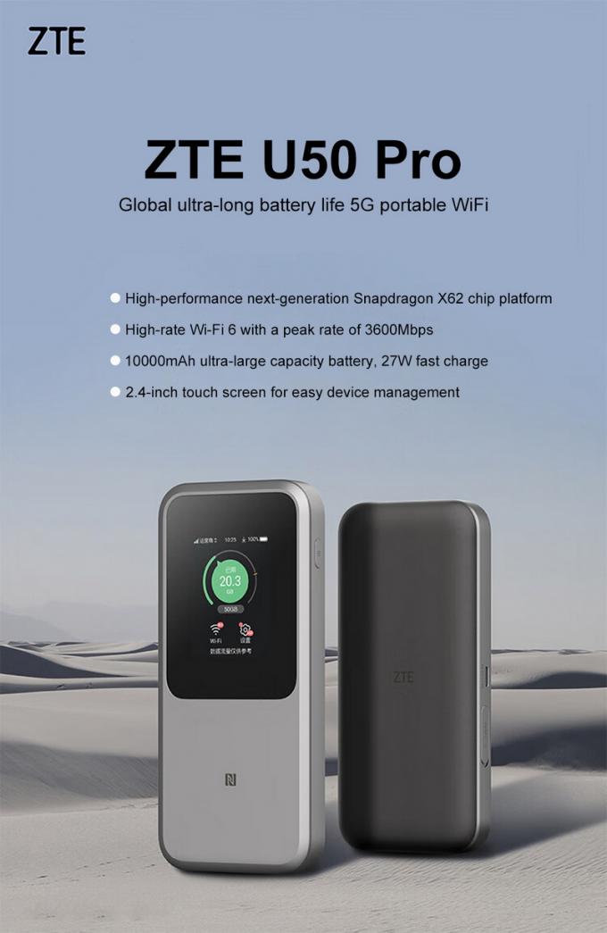 ZTE U50 Pro 5G มือถือ WiFi Router พร้อม Qualcomm SDX62, WiFi 6 2.4G / 5G AX3600 4G โฮทสปอตไร้สาย พร้อมแบตเตอรี่ 10000mAh 0