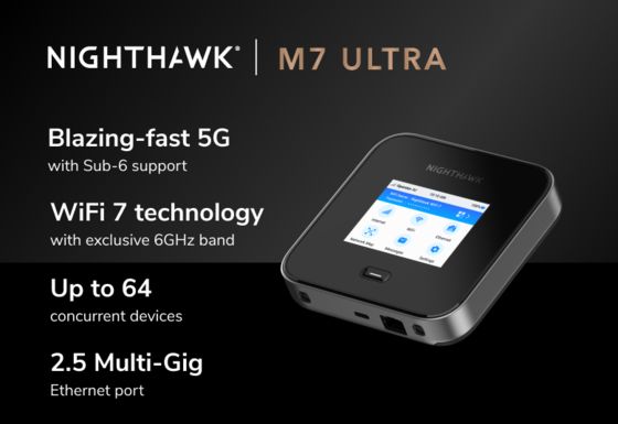 NIGHTHAWK M7 Ultra M7500 5G MmWave WiFi 7 5.8Gbps พร้อมเราเตอร์ฮอตสปอตมือถือ Ethernet 2.5G